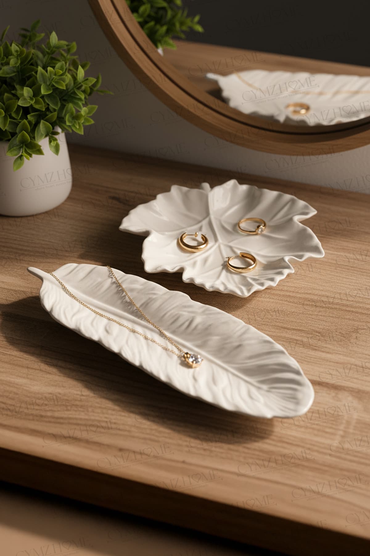 2'li Yaprak Set, Yaprak Dekoratif Tabak, Takı Organizeri, Sunumluk - CYMZHOME