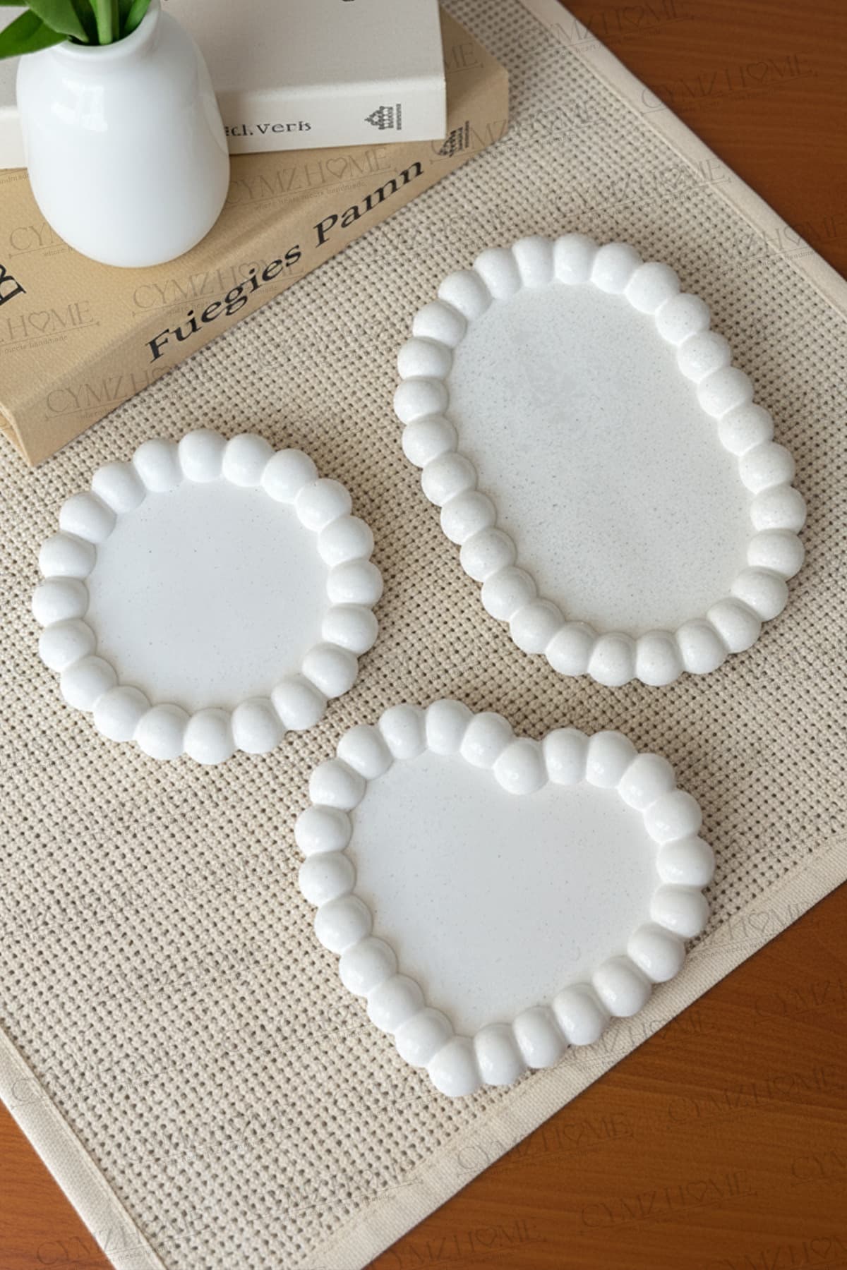 3'lü Yuvarlak Ve Kalp Bubble Set,Kalpli Dekoratif Takı Tabağı,Sunumluk,Biblo,Hediyelik - CYMZHOME